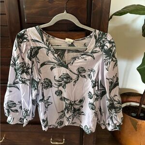 a new day Lilac Floral V-Neck Puff Sleeve Blouse